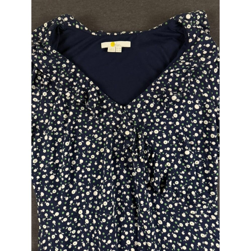 Boden Logan Ruffle Jersey Dress US 10R Navy Ditsy Floral 3/4 Sleeve - Picture 10 of 12